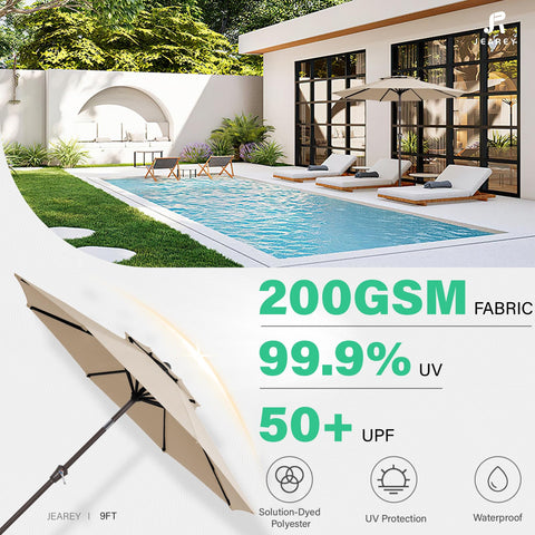 JEAREY eight-rib frame provides sturdy, wind-resistant support