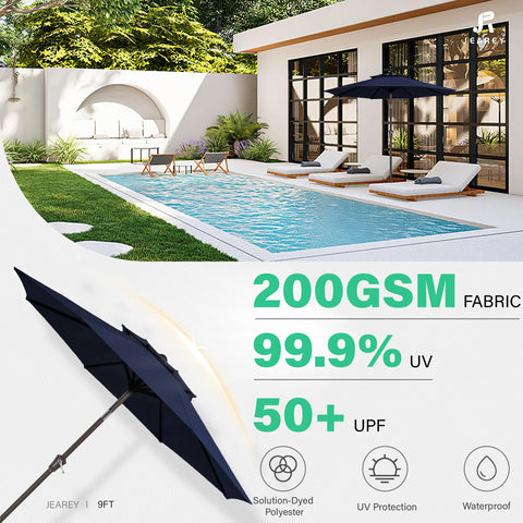JEAREY 8-rib frame delivers sturdy support against wind.