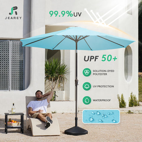 JEAREY 9FT umbrella with eight ribs and iron pole for durability.