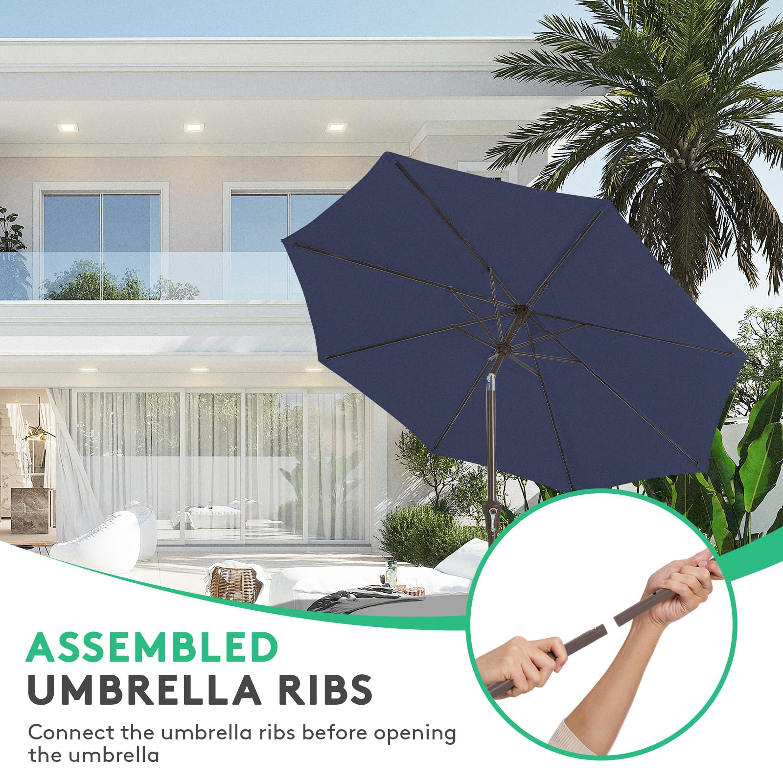 JEAREY 8 steel ribs frame provides sturdy support in breezy conditions