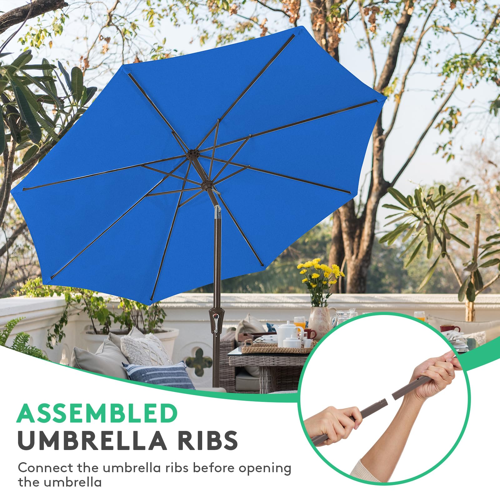 JEAREY 8 steel ribs provide sturdy support in breezy conditions.