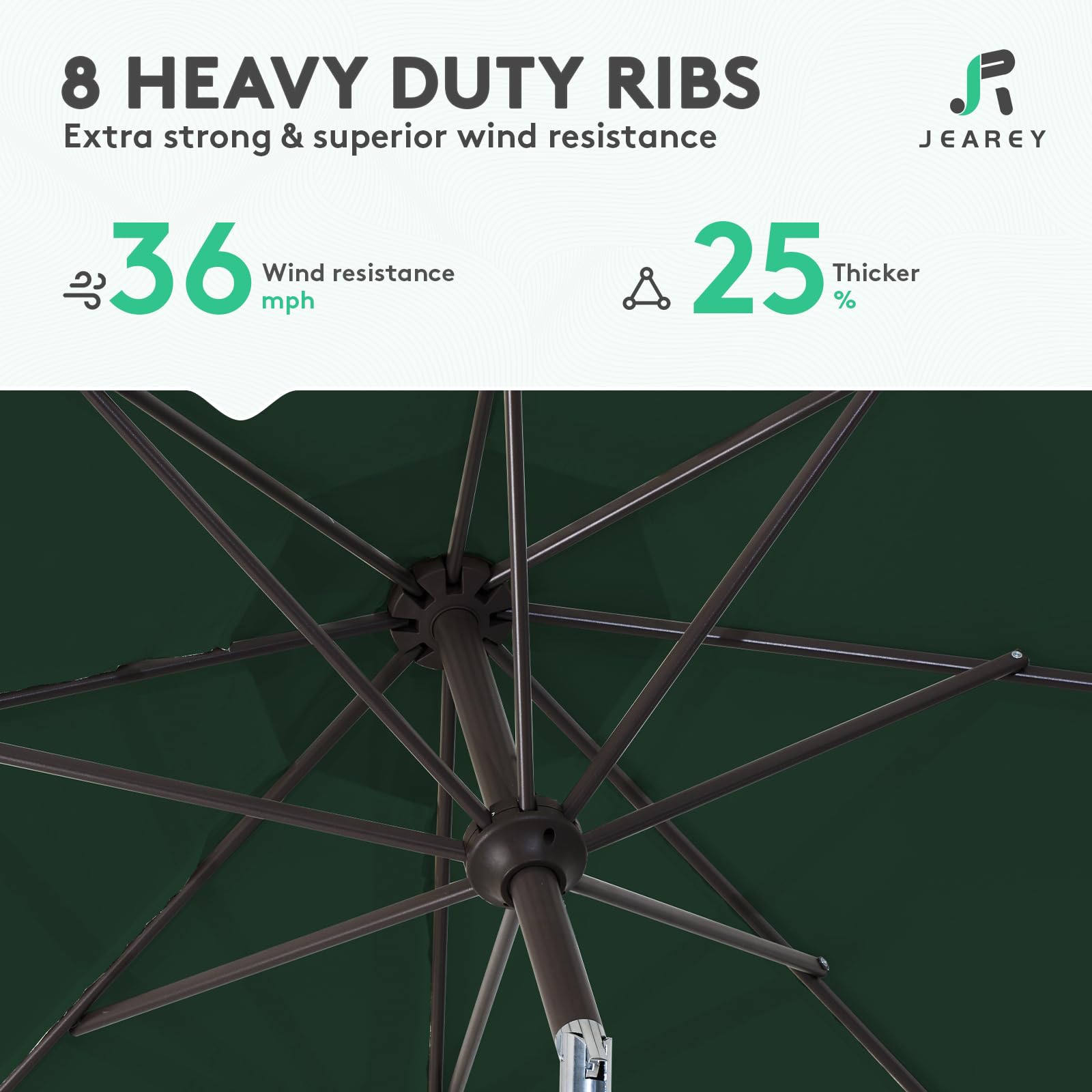 JEAREY eight steel ribs enhance wind resistance and stability.
