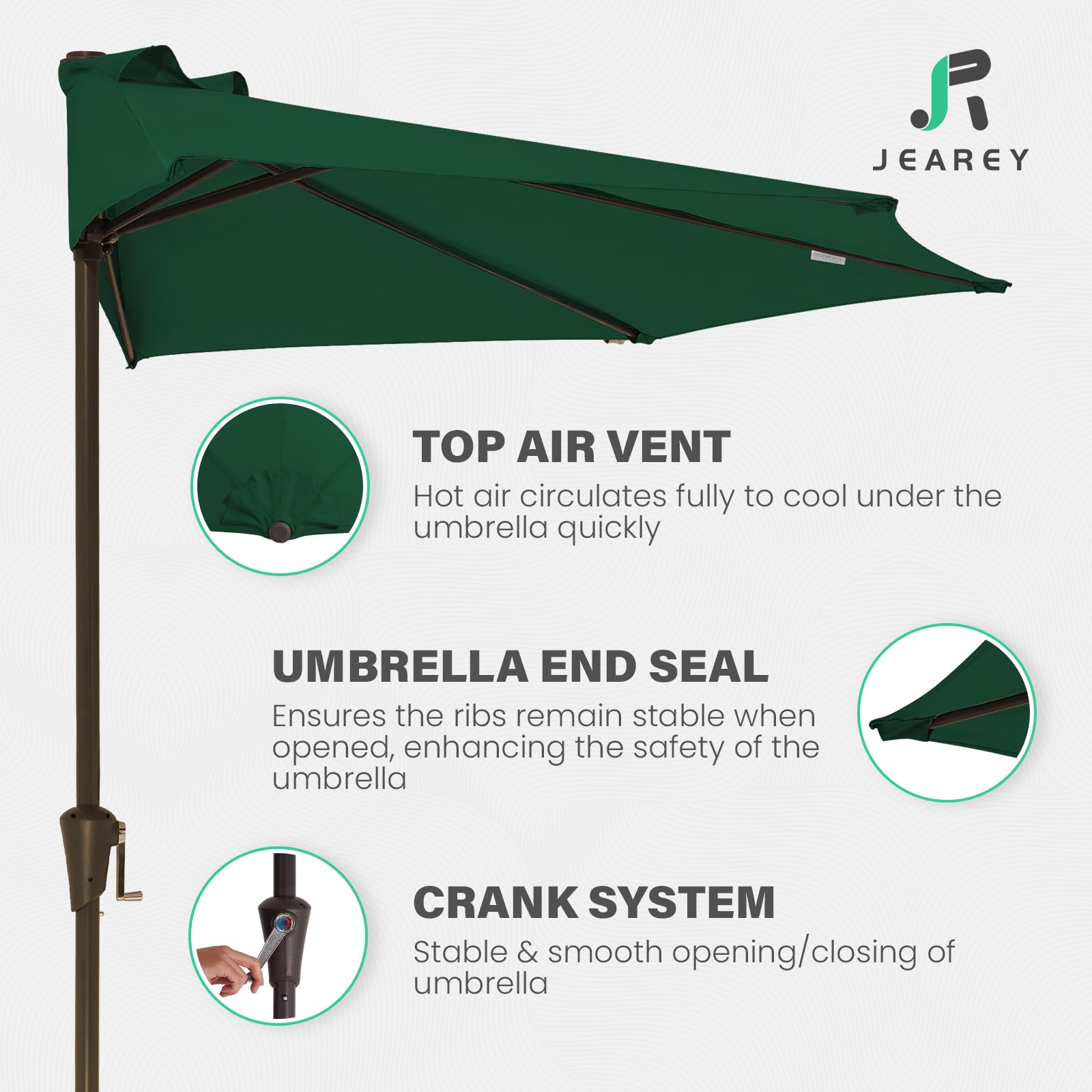 JEAREY 9ft half umbrella crank mechanism for easy operation