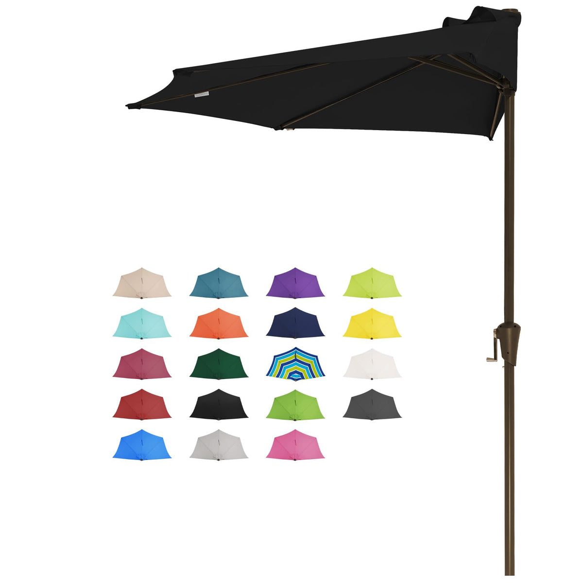 JEAREY 9ft half umbrella frame close-up showing sturdy 5-rib construction for stable shade.