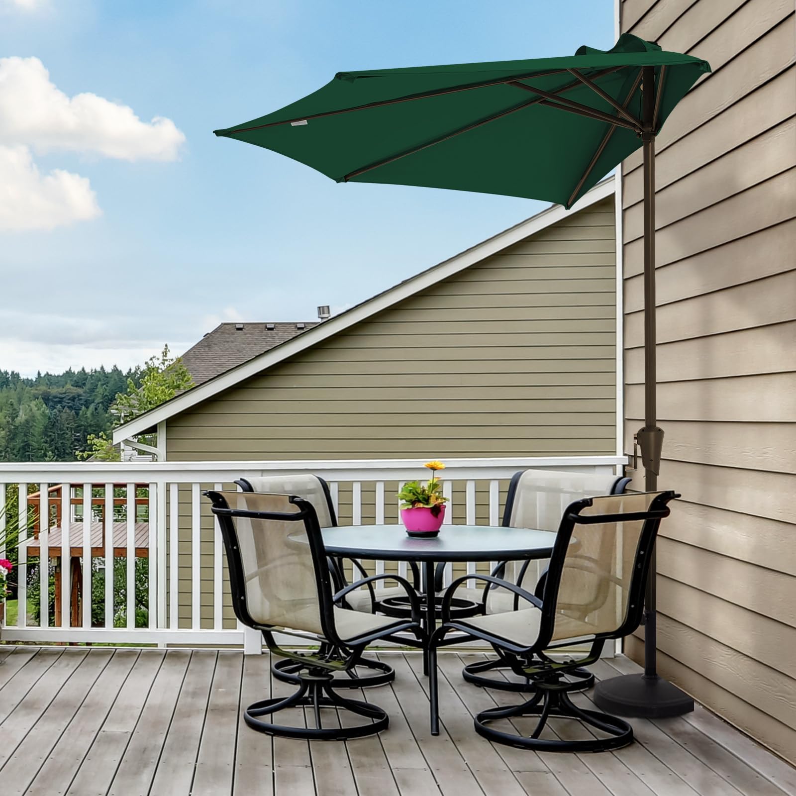 JEAREY 9ft half umbrella near pool area for shaded relaxation