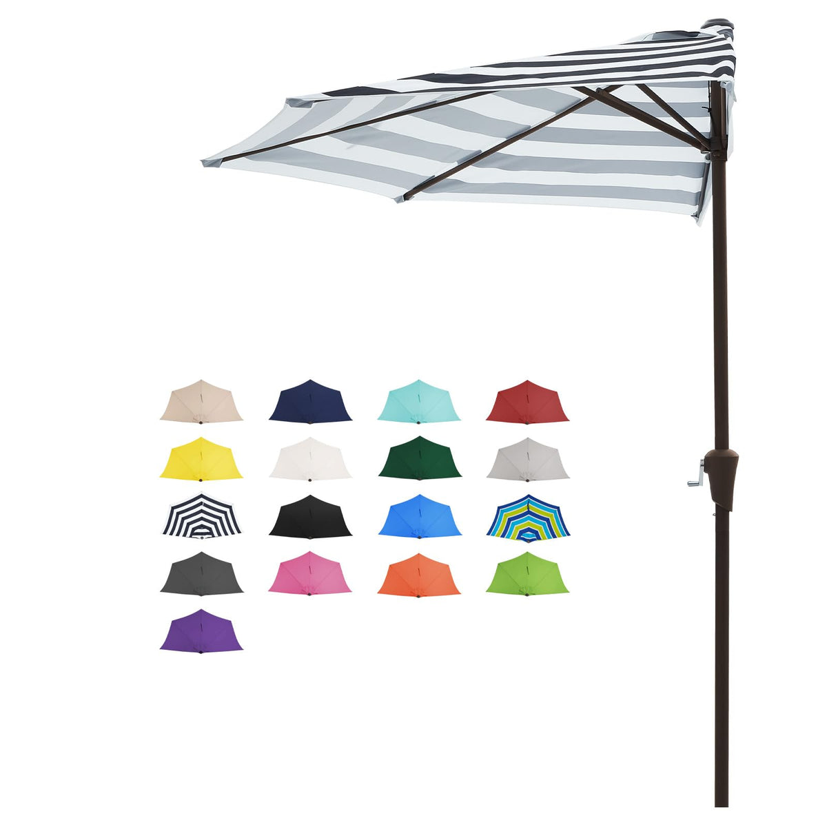 JEAREY 9ft half umbrella against a wall, ideal for compact patio spaces.