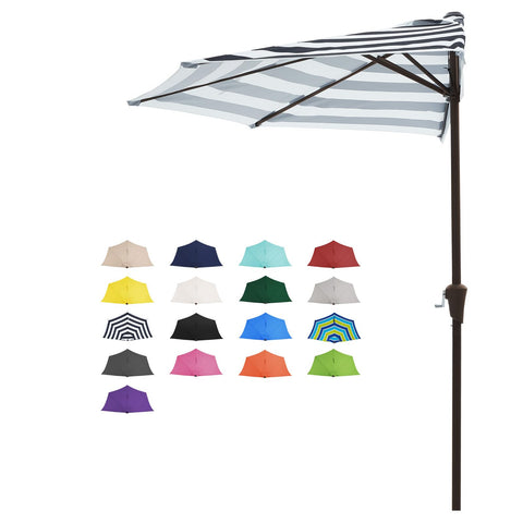 JEAREY 9ft half umbrella against a wall, ideal for compact patio spaces.
