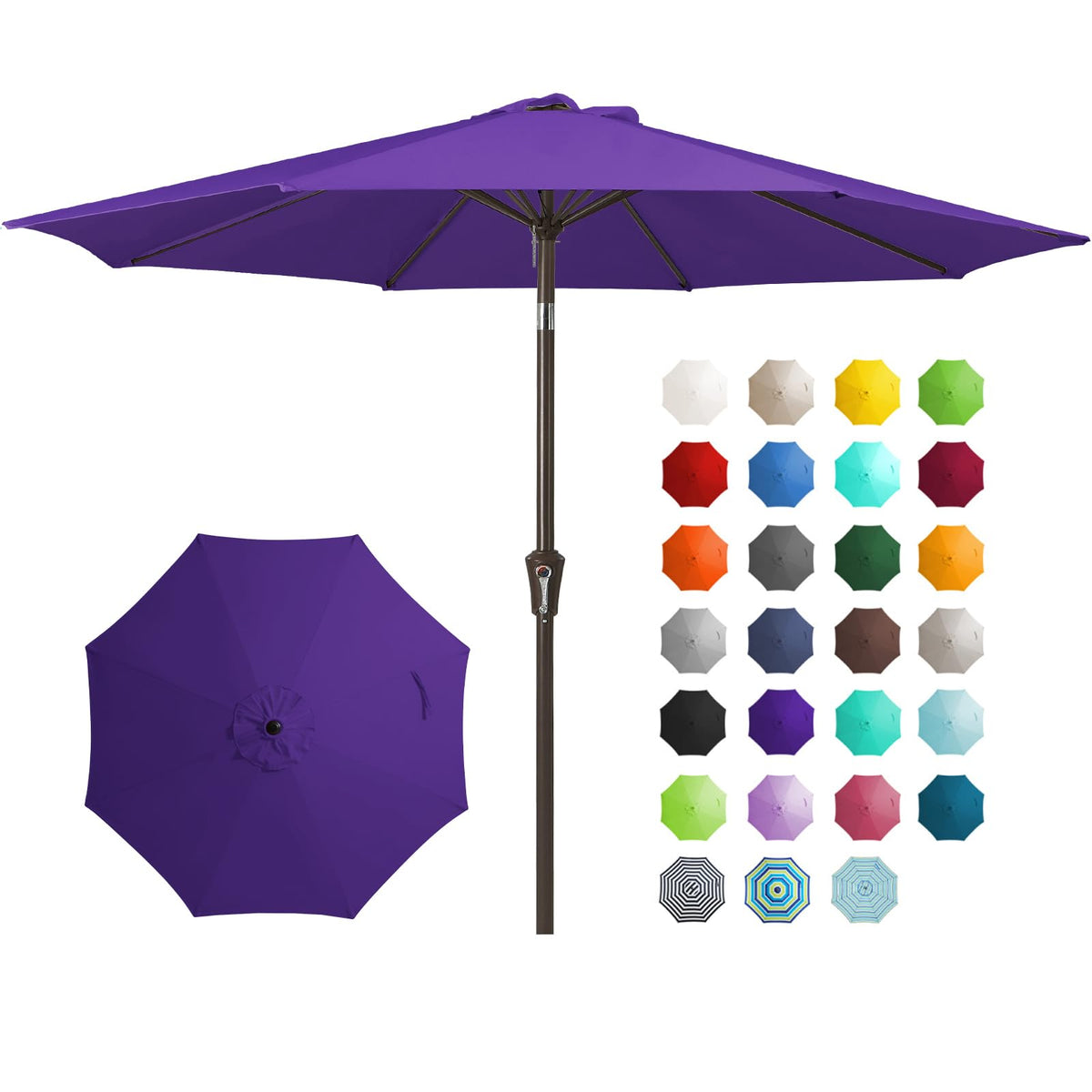 JEAREY 9FT outdoor umbrella opened with crank tilt for easy shade control.