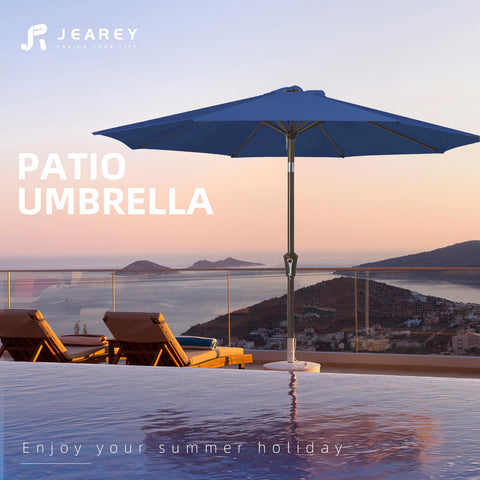 JEAREY 9ft setup fits garden, deck, and poolside spaces.