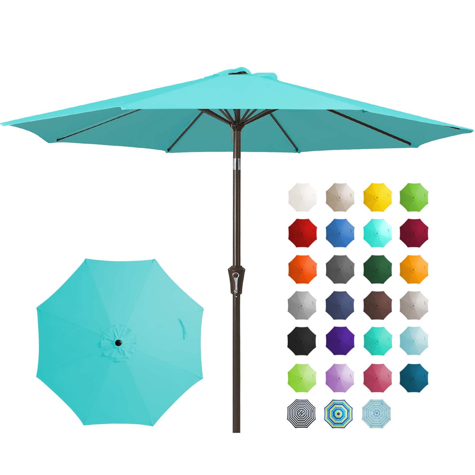JEAREY 9FT Peacock Blue umbrella opened to shade a sunny patio.
