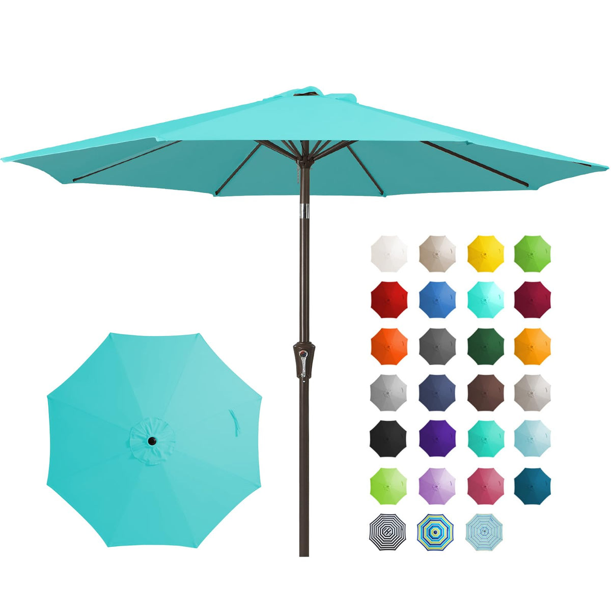JEAREY 9FT Peacock Blue umbrella opened to shade a sunny patio.