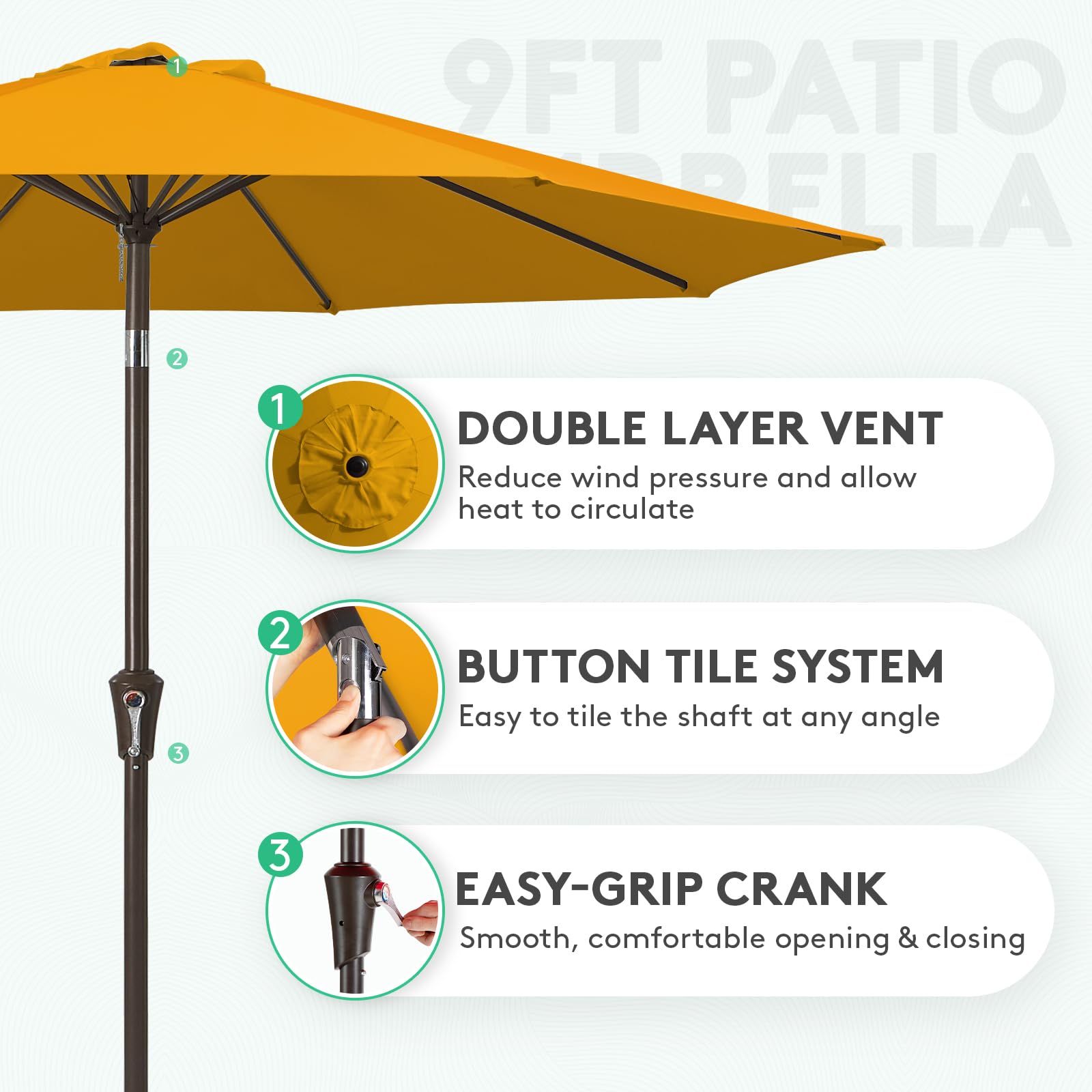 Detachable pole detail for easy setup and storage with JEAREY umbrella.