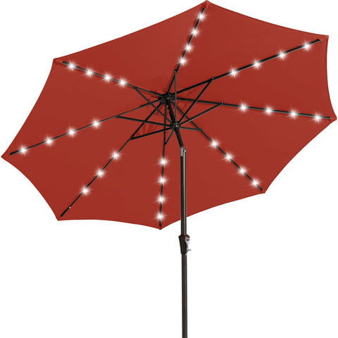 JEAREY 9FT outdoor umbrella with solar lights for evening dining.