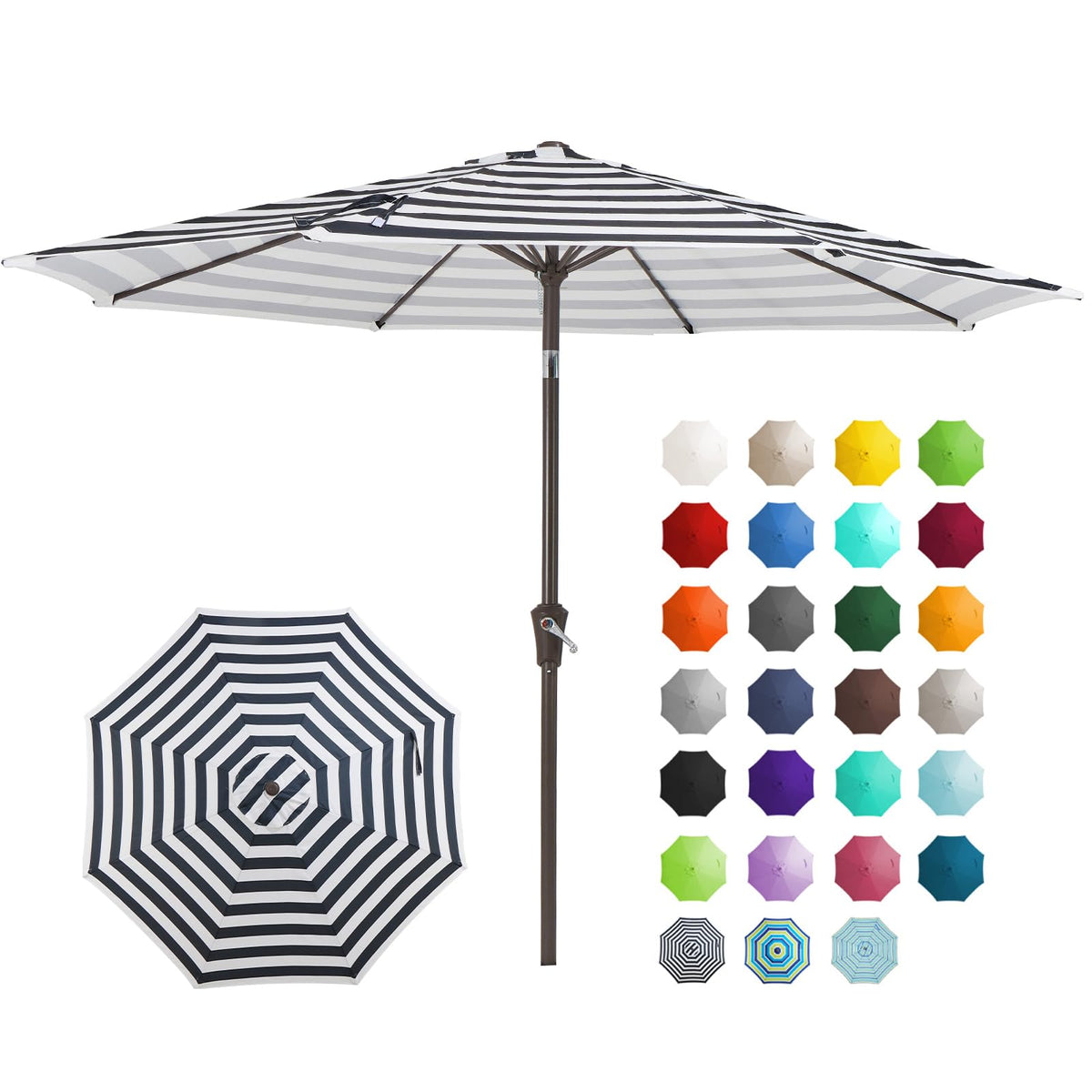 JEAREY 9ft striped canopy provides broad shade for outdoor dining