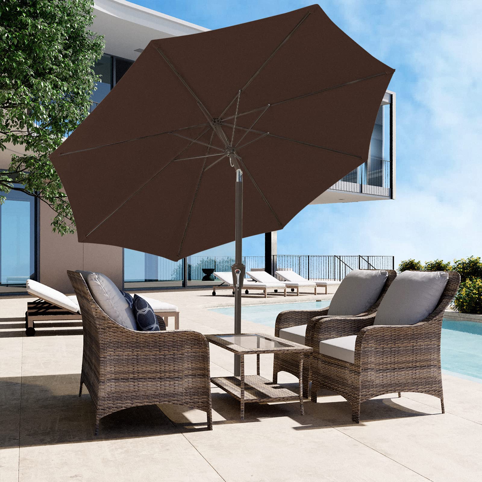 JEAREY brown umbrella with 8 ribs delivers sturdy support against gusts.