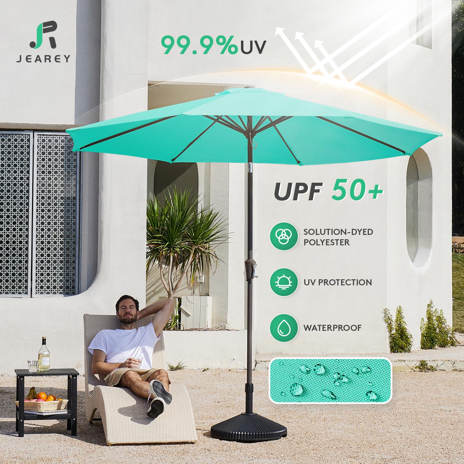 JEAREY crank-opening system enables quick setup and shade.