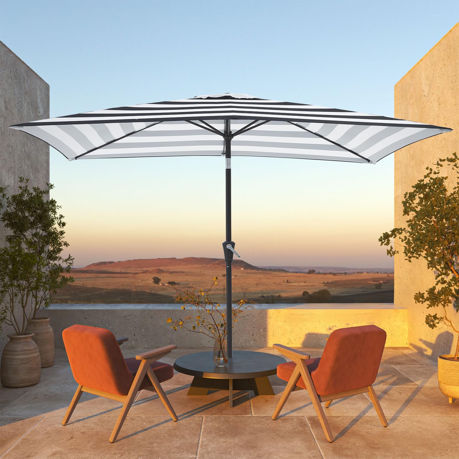 JEAREY crank tilt mechanism allows easy sun angle adjustments.