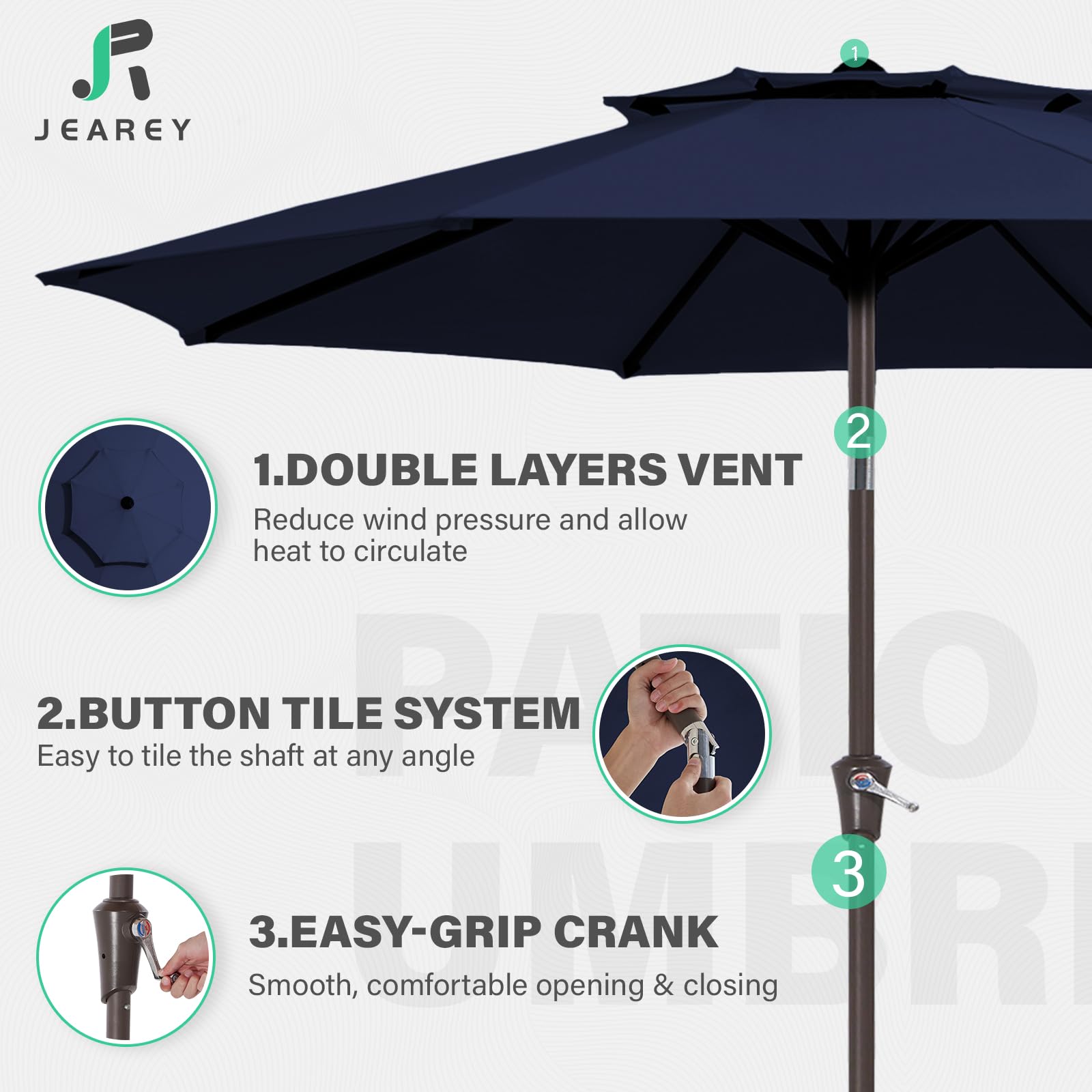 JEAREY detachable 1.5-inch pole simplifies setup and storage.