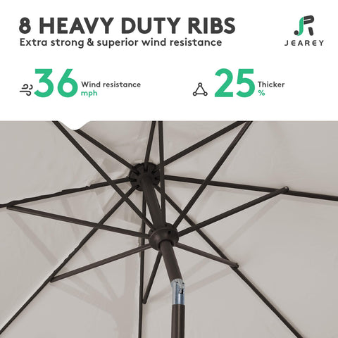 JEAREY fog-gray canopy blends with outdoor spaces and reduces glare.