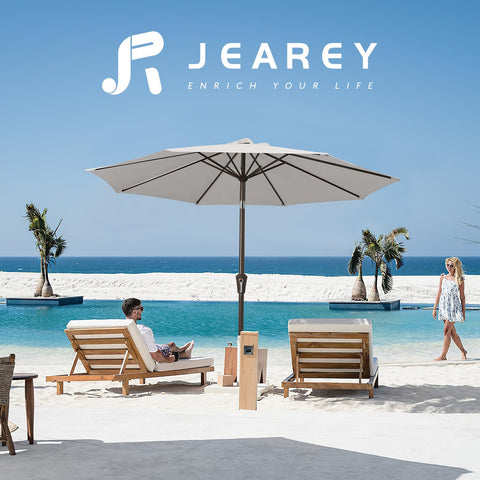 JEAREY 9ft umbrella ideal for garden, deck, poolside comfort.