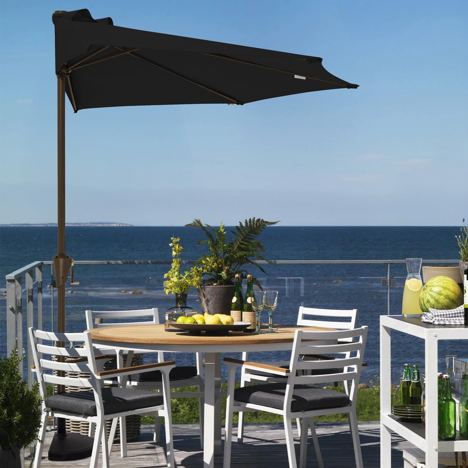 JEAREY half umbrella crank operation demonstrates easy opening and adjustment.