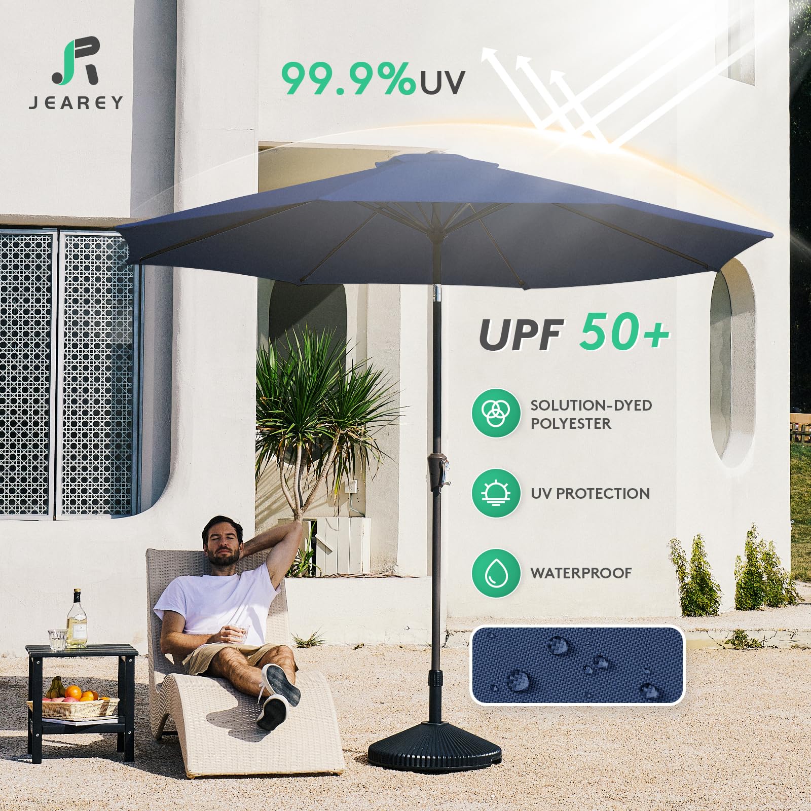 JEAREY navy outdoor umbrella wind vent top promotes airflow
