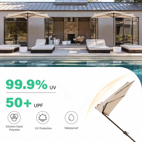 JEAREY beige outdoor patio umbrella adding shade to poolside area