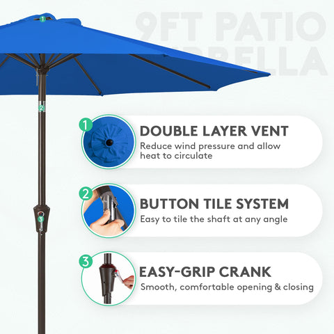 JEAREY umbrella with crank tilt system for easy shade adjustments.