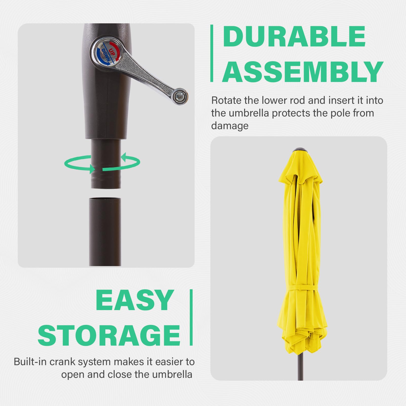 JEAREY outdoor umbrella adds a vibrant yellow accent to decks
