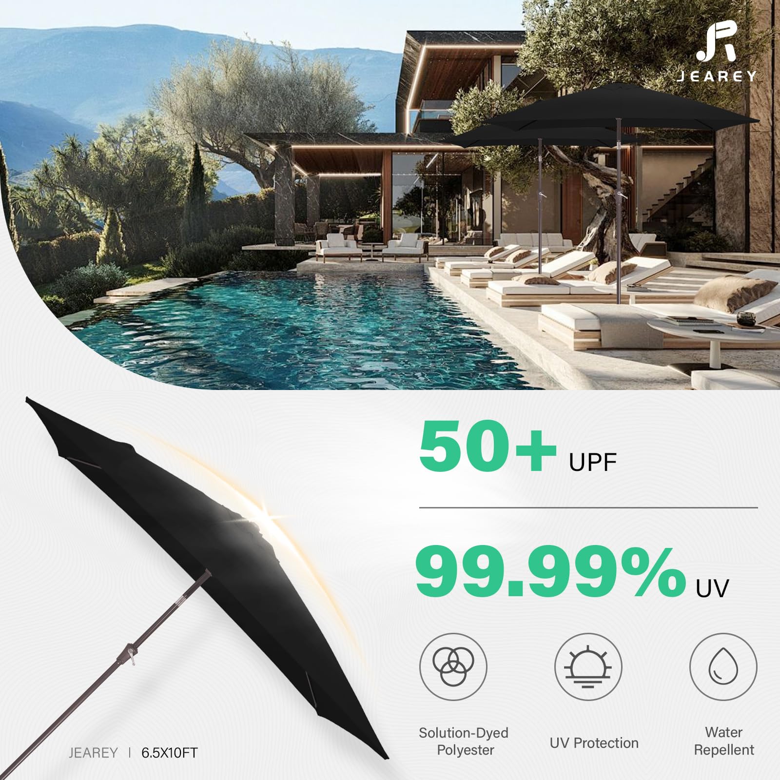 JEAREY 100% polyester fabric with waterproof and UV coatings.
