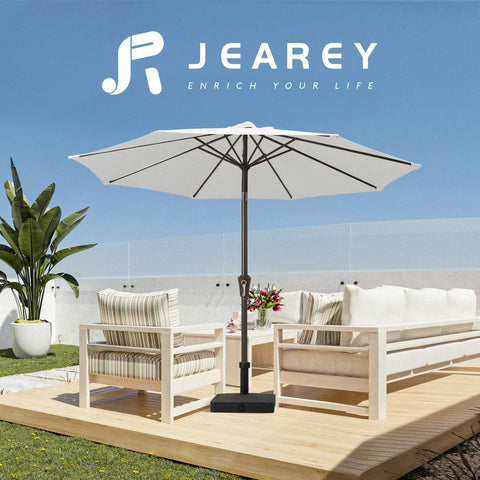 JEAREY poolside umbrella setup showing easy arrangement for shade.