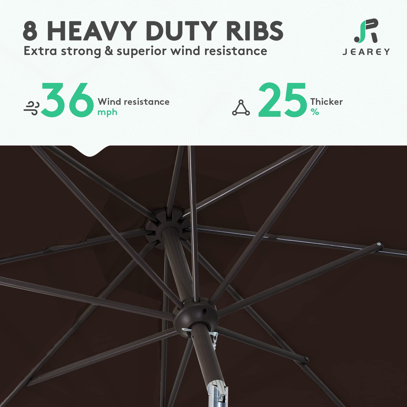 JEAREY powder-coated iron pole ensures durable, rust-resistant outdoor shade.