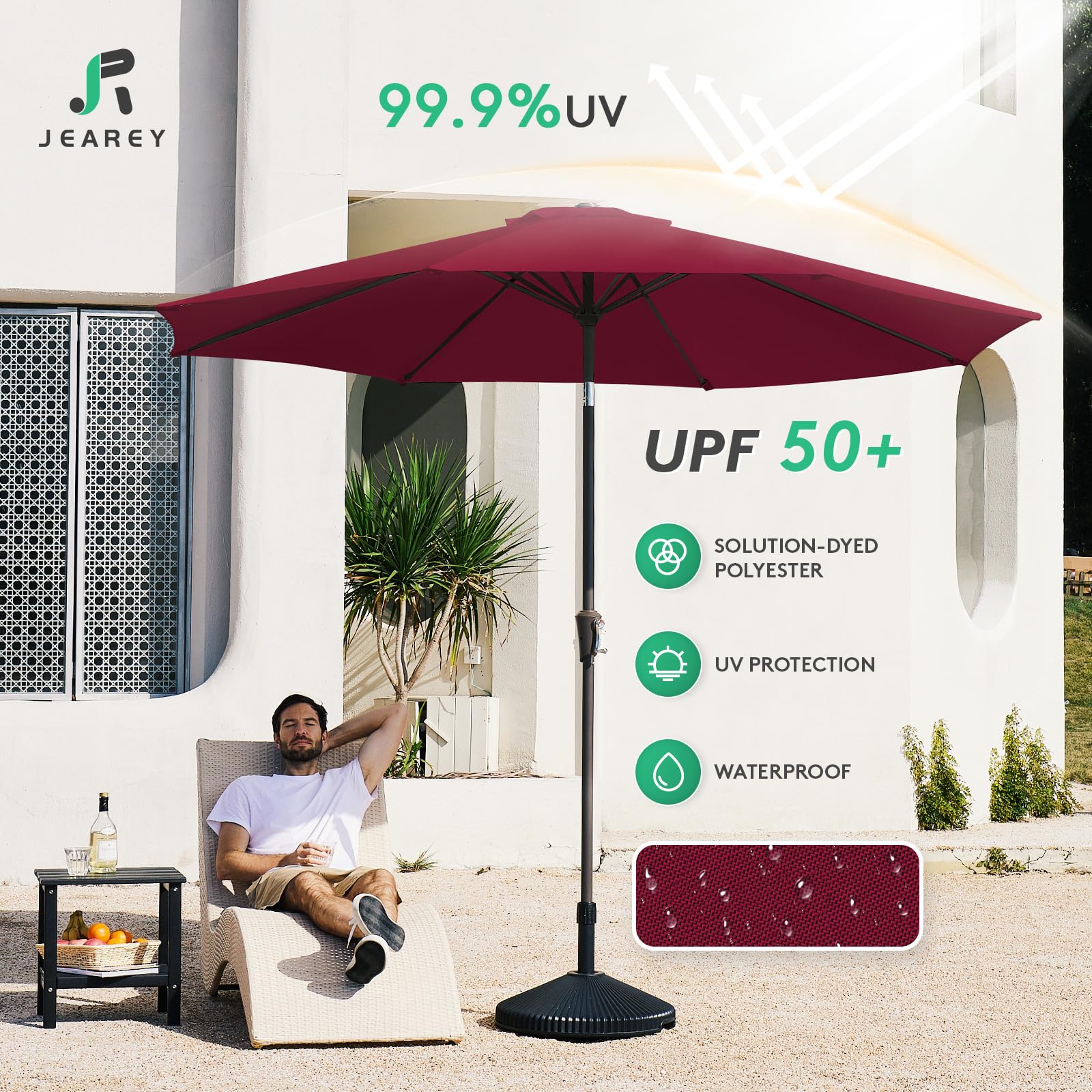 JEAREY push-button tilt feature for versatile shading in sun.