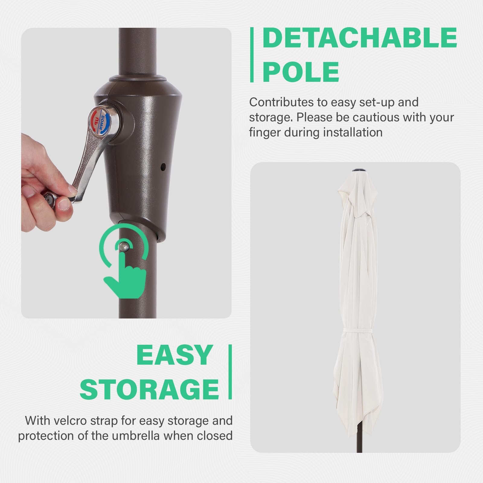 JEAREY push-button tilt mechanism enables easy sun angle changes.
