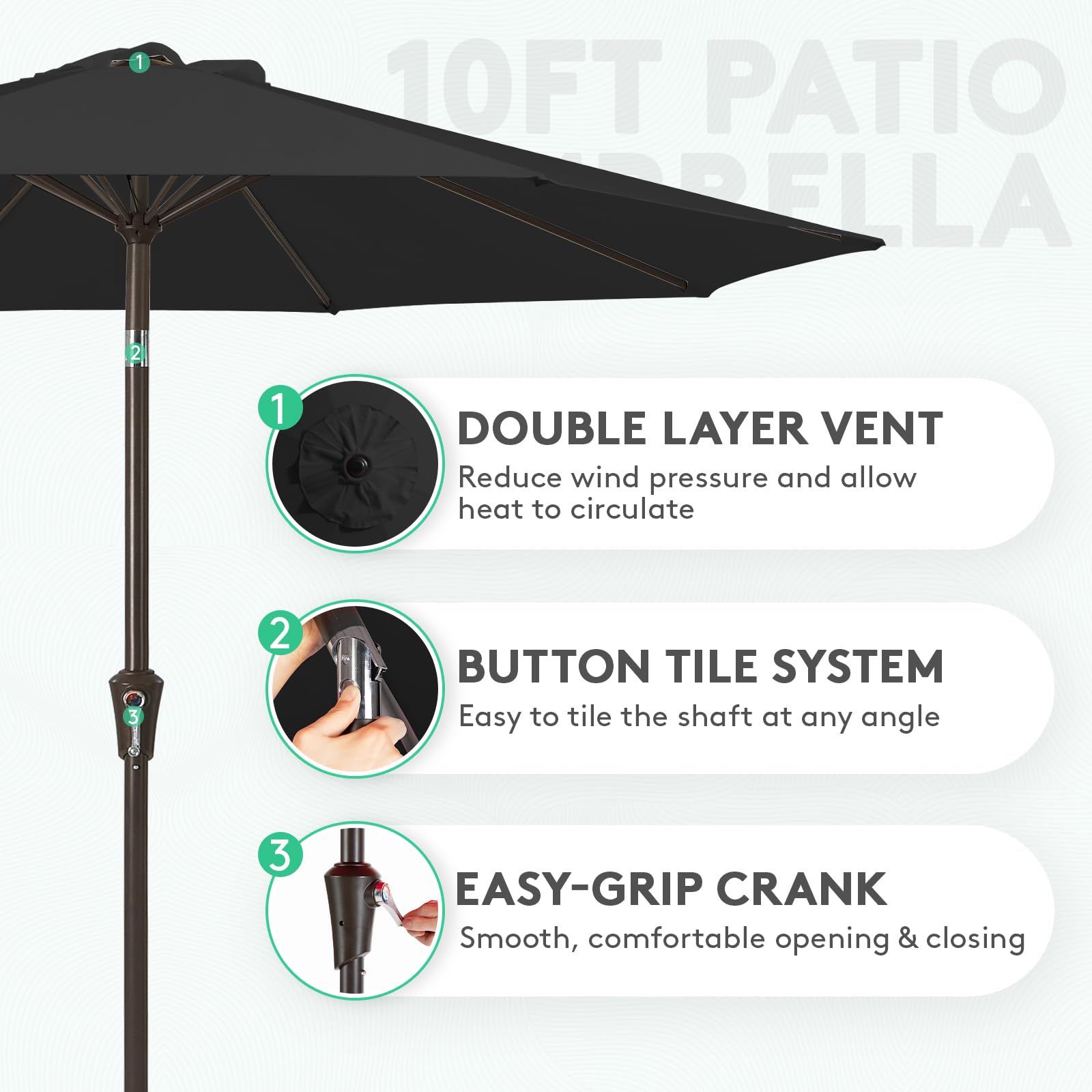 JEAREY outdoor umbrella top vent for improved airflow and cooler seating