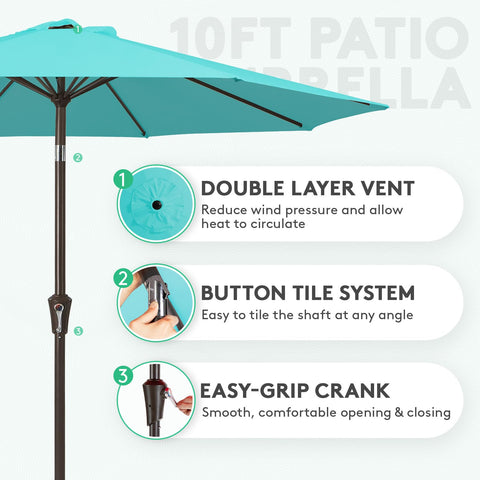JEAREY push-button tilt umbrella for easy angle adjustments and extended shade.