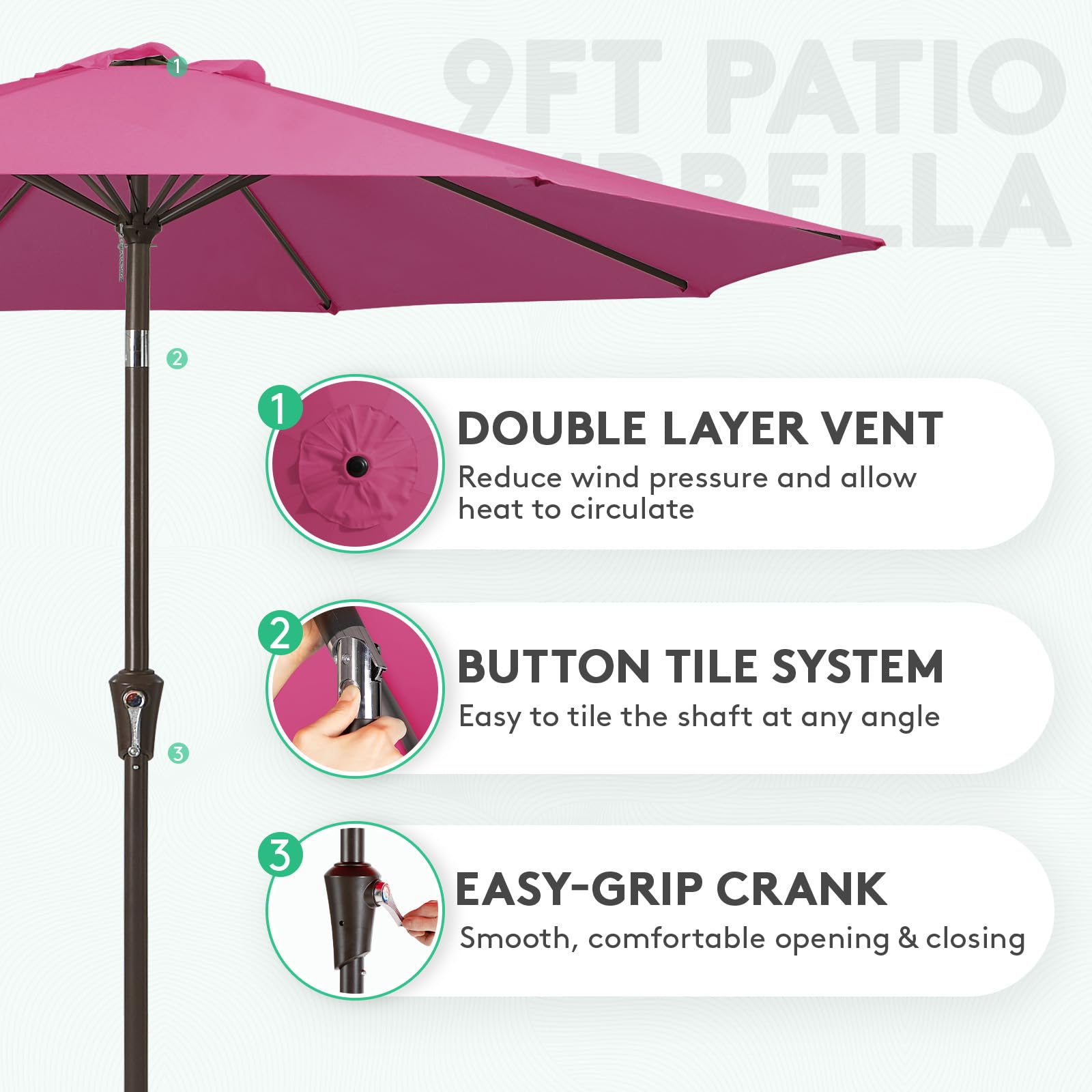 JEAREY push-button tilt umbrella shows adjustable shade angle