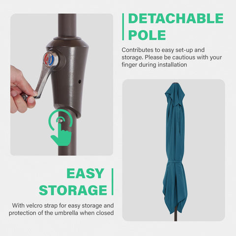 JEAREY rectangle patio umbrella crank mechanism demonstrating easy opening and closing.