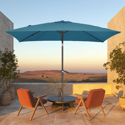 JEAREY rectangle patio umbrella fabric closeup highlighting durable polyester with UV coating.