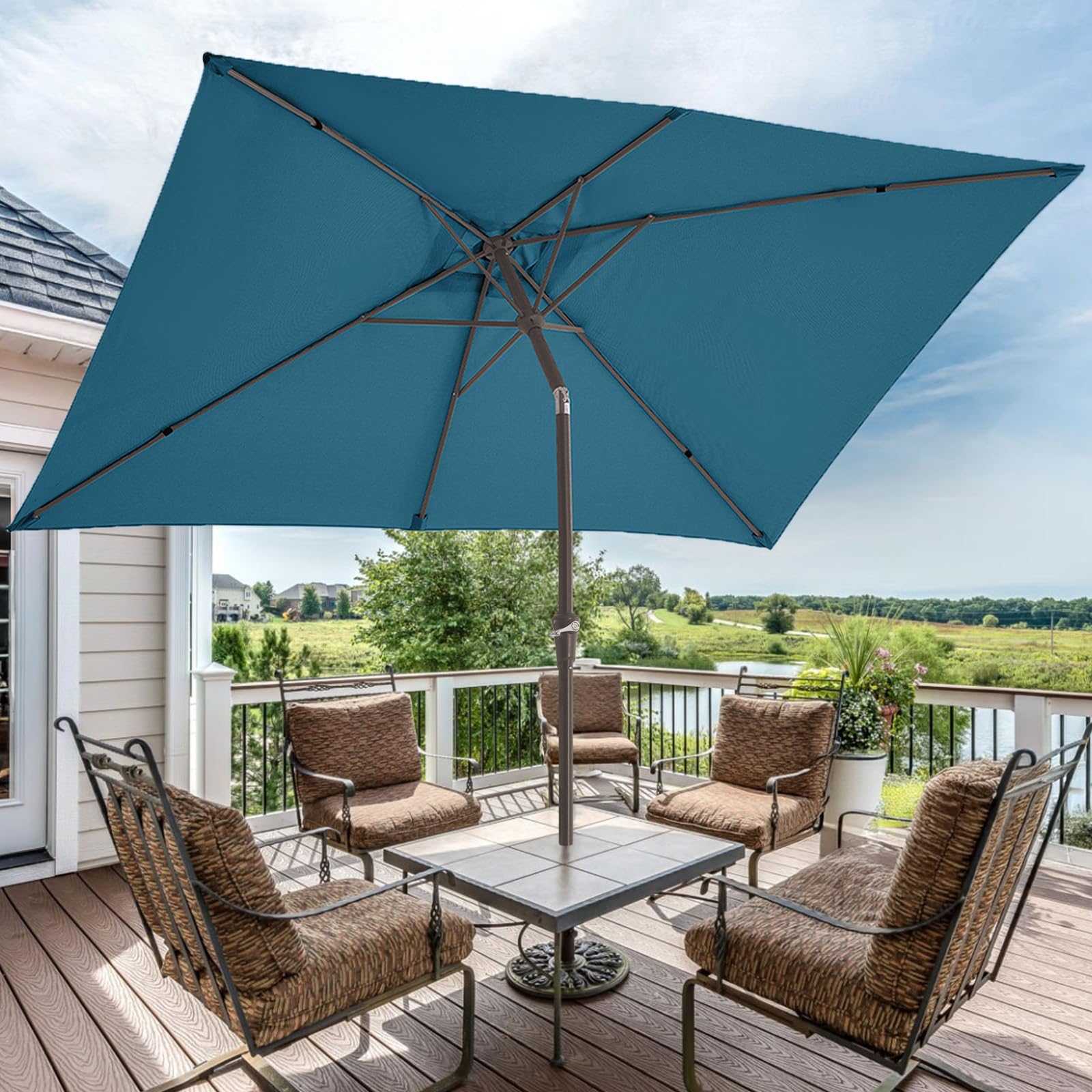 JEAREY rectangle patio umbrella six ribs construction for sturdy support.
