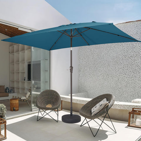 JEAREY rectangle patio umbrella table under shade setup for outdoor meals.