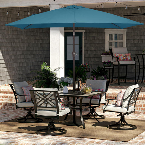 JEAREY rectangle patio umbrella tilt button demonstrating adjustable angle for sun direction.