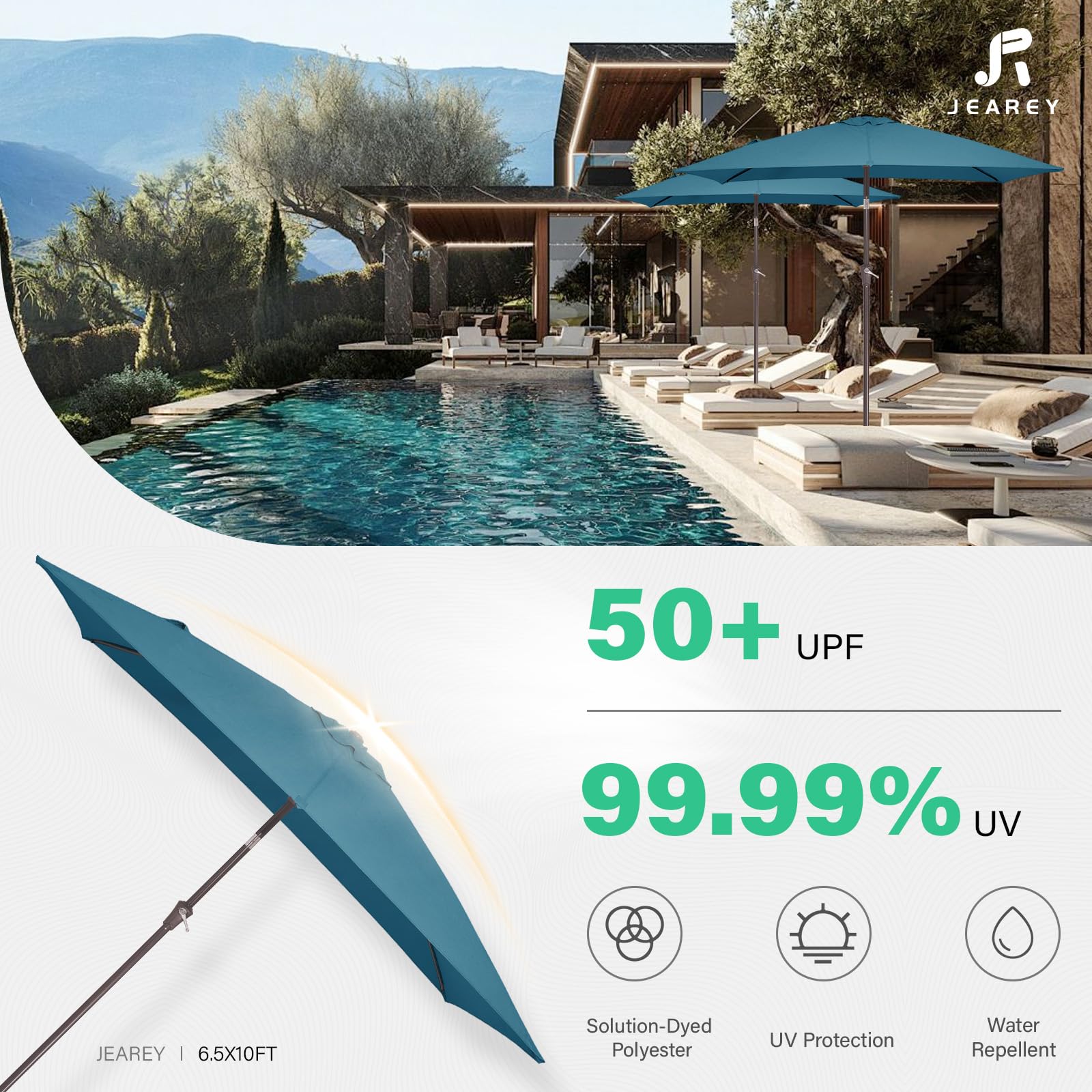 JEAREY rectangle patio umbrella top vent promoting airflow and stability.