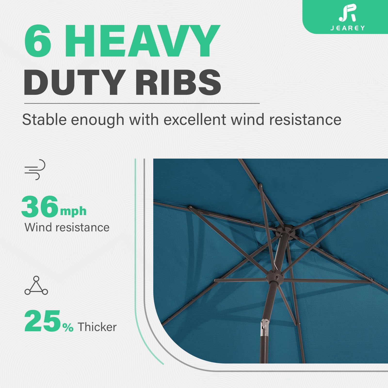 JEAREY rectangle patio umbrella wind stability under gusts with dual-layer canopy.