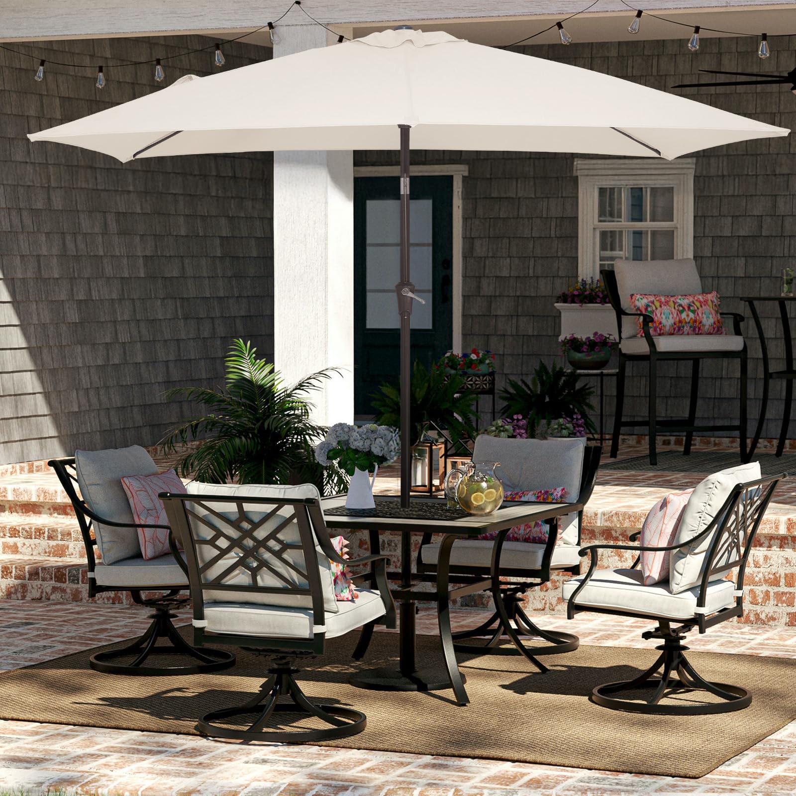 JEAREY rectangle patio umbrella features a strong frame for stability.
