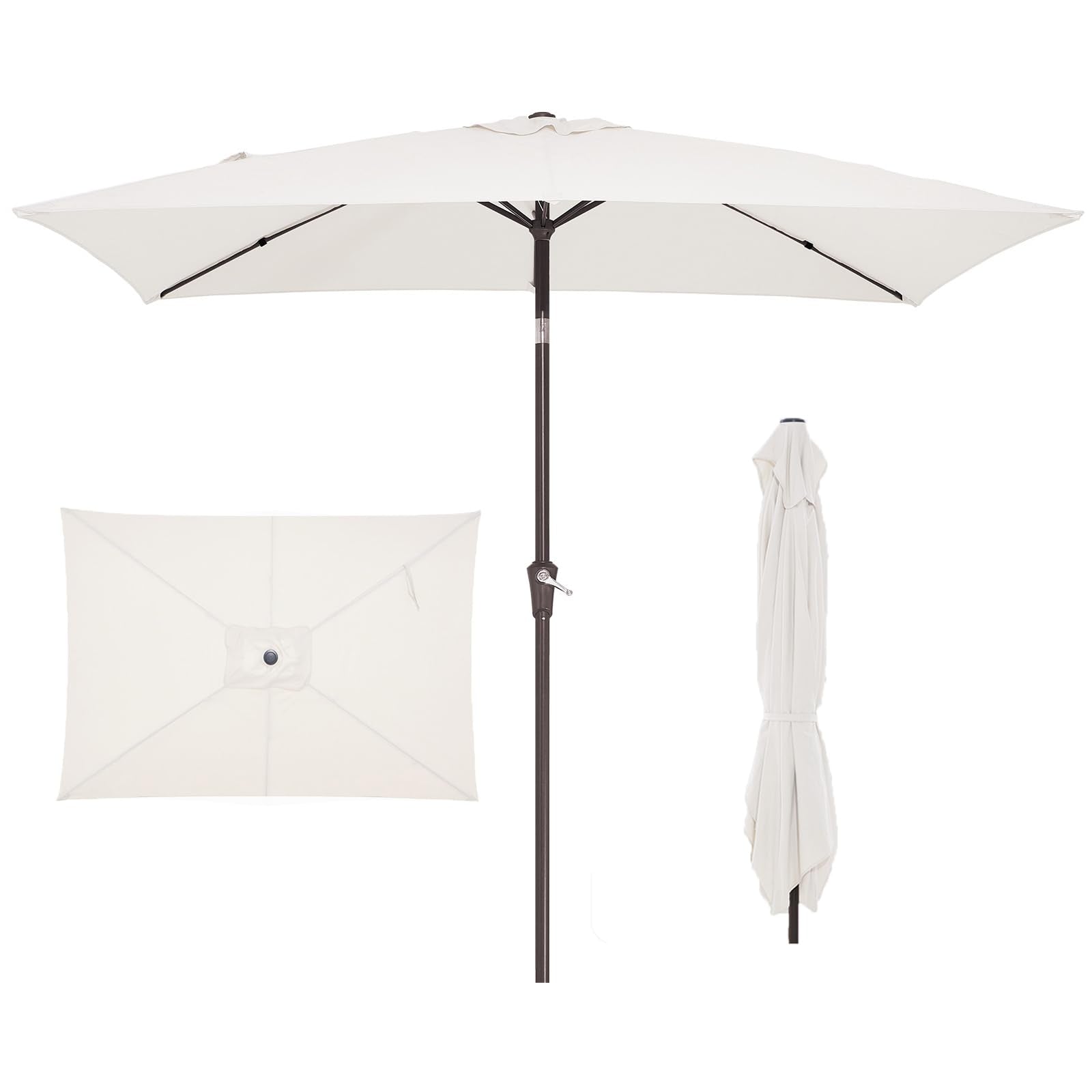 JEAREY rectangle patio umbrella with wide shade for seating up to six.
