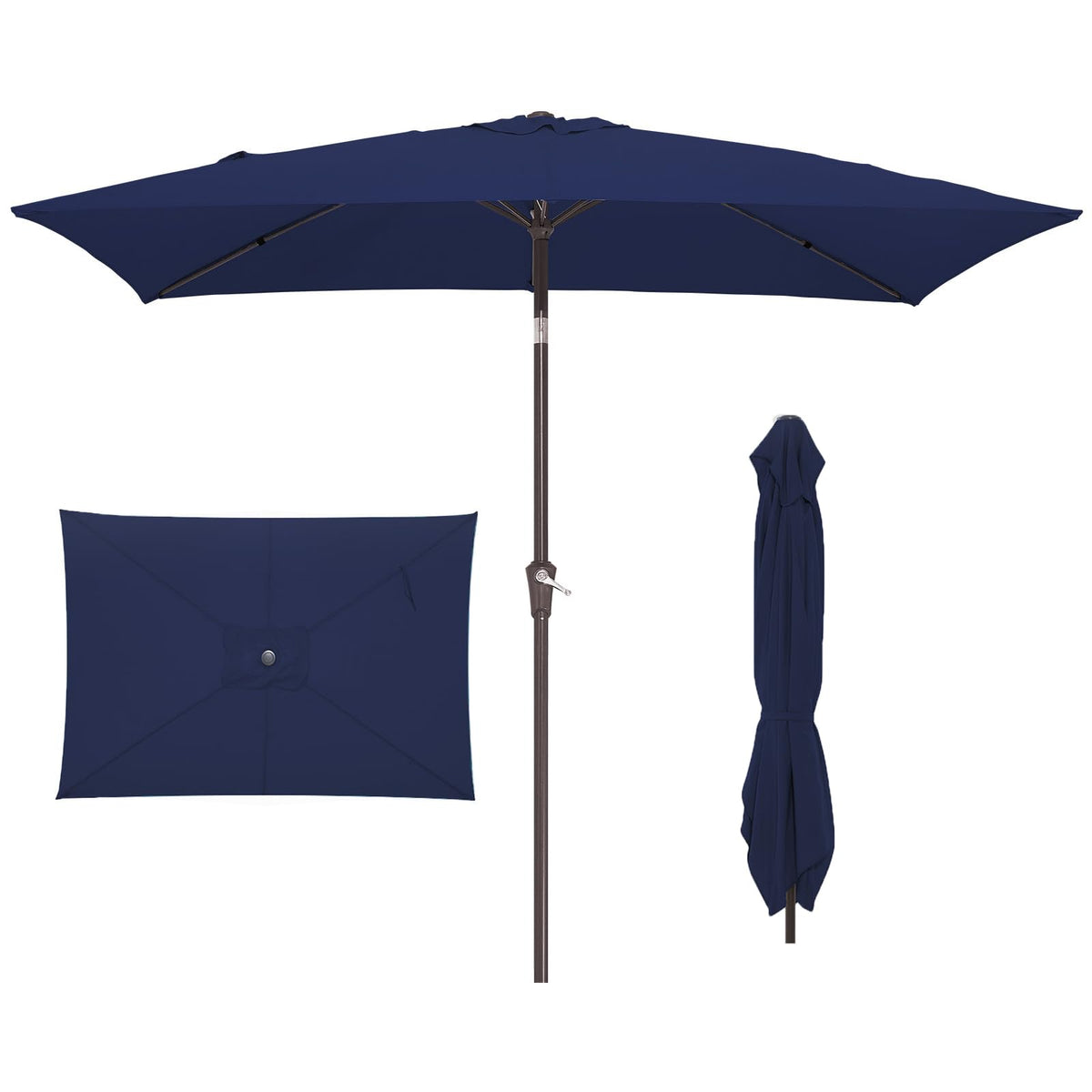 JEAREY rectangular navy umbrella shading a table for six