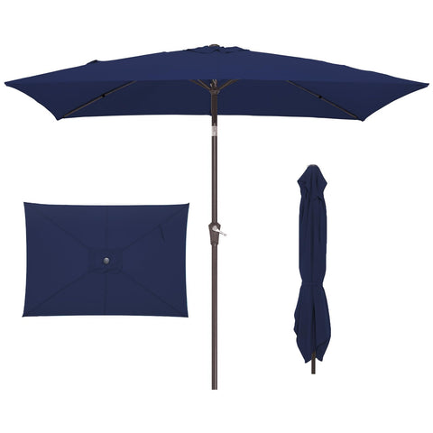 JEAREY rectangular navy umbrella shading a table for six