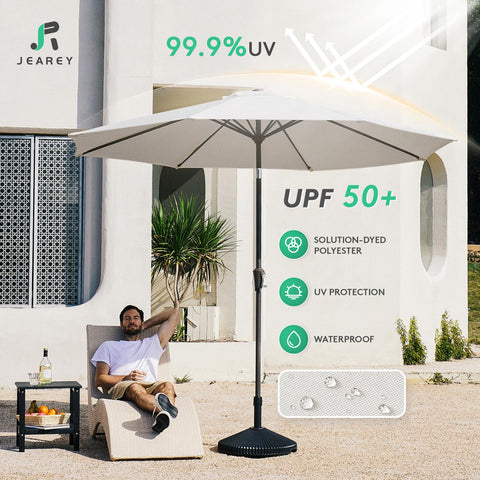 JEAREY rust-free metal pole with eight ribs for sturdy shade.