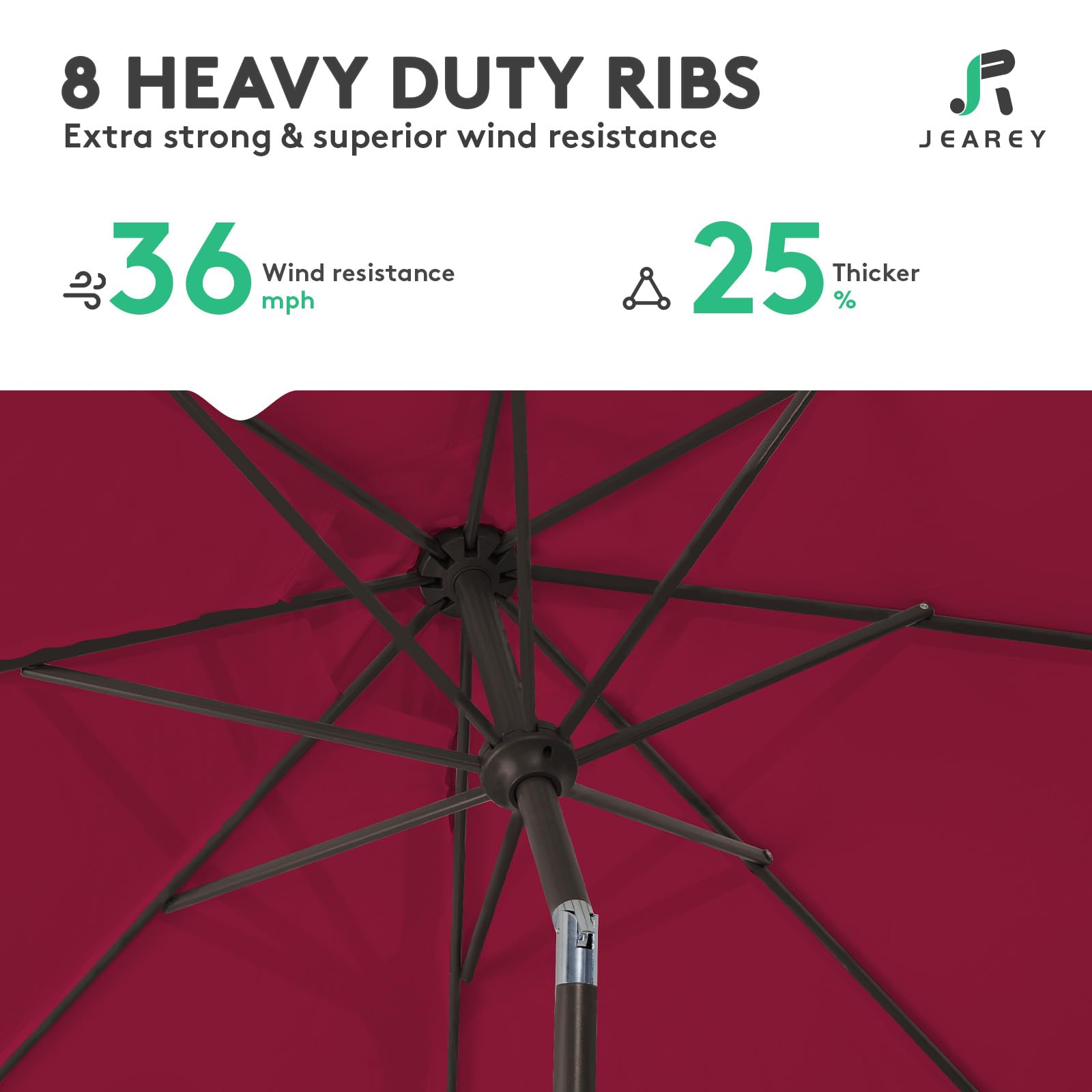 JEAREY rust-proof powder-coated finish protects against the elements.
